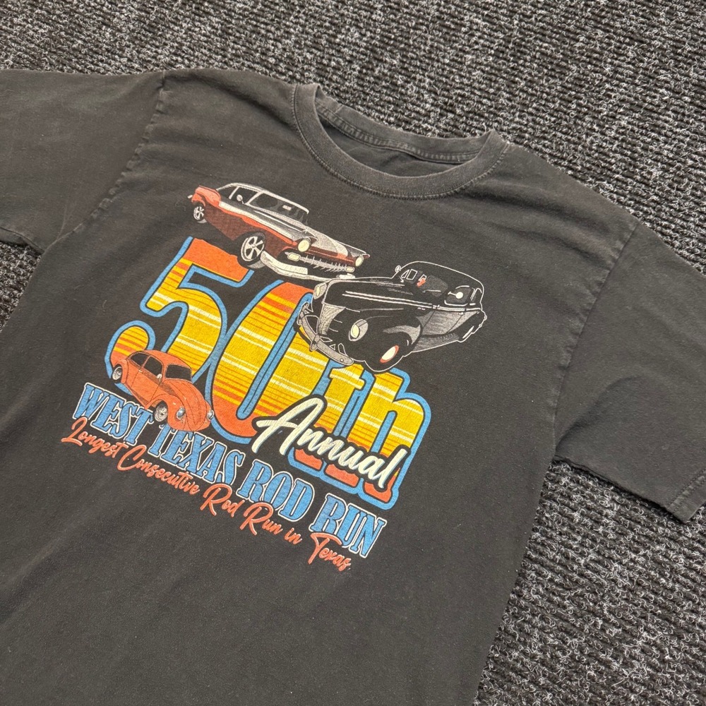 West Texas Rod Run 50th Annual Graphic T-Shirt Black Vintage Car Hot Rod Mens M - Picture 4 of 9
